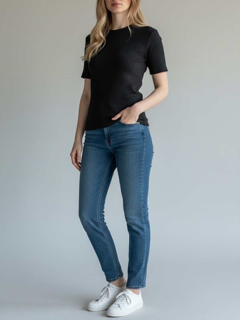 Madewell Ribbed Short-Sleeve Tee Womens M Black Minimalist Casual Retro Beach